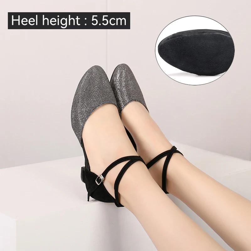 Women's Latin Dance Shoes Ballroom Shiny Salsa Dance Shoes Tango Ladies Girls Comfortable Dancing Shoes for Women Heel 5.5cm