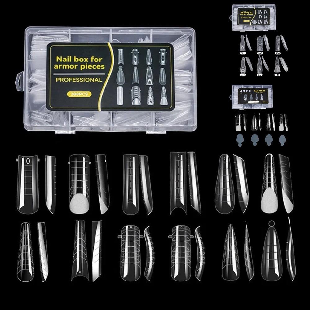 Mixed 12 Types Nail Tips Sets Clear Forms Pointed/Trapezoidal Nails Gel Extension Molds Acrylic Ultra-Thin False Nails