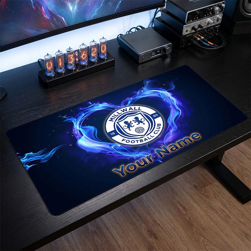 Millwall FC Custom Large Mouse Pad, Personalized Name Text Print, Football Logo Non‑Slip Desk Mat Gaming Gift