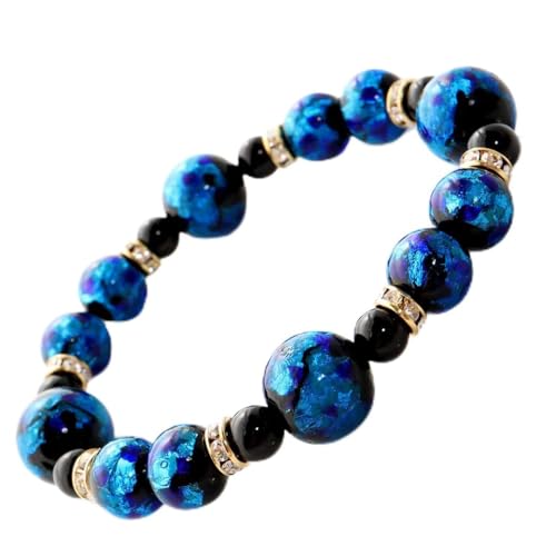 

[GOLD STONE] Glowing Firefly Glass Blue Bracelet, Okinawa Power Stone, Inner Diameter: Approx. 16.5cm