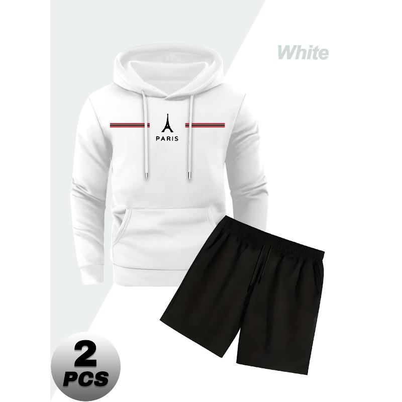 Мужской комплект: Худи свободного кроя и шорты. Удобный для дома, спортзала, повседневной носки. Полиэстер. S