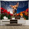 Cartoon Puppy Flower Sea Tapestry Wall Hanging Animal Hippie Tapiz Kawaii Children's Room Art Minimalist Decor