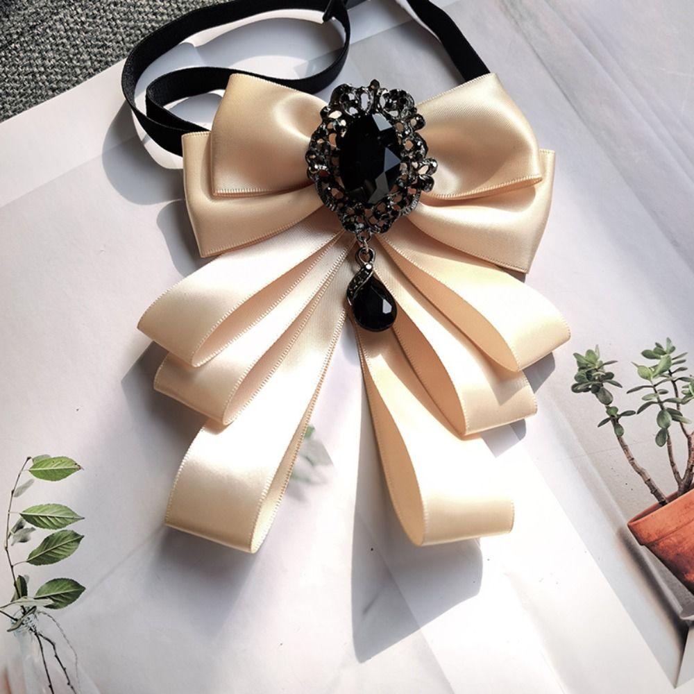 Fabric Bowtie Crystal Collar Flower Brooch Accessories Bow Tie  British Style