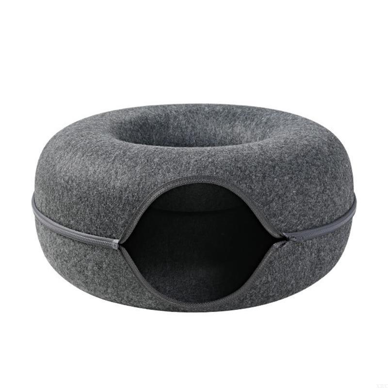 

Tunnel Round Bed Tube House Soft Felt Toy Indoor Hideout for Rabbit X3UC темно-серого