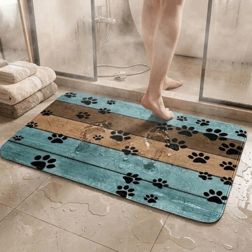 Dirt Resistant Non-Slip Door Mat Quick Drying Paw Print Carpet Cute Pet Feeding Mat Bedroom