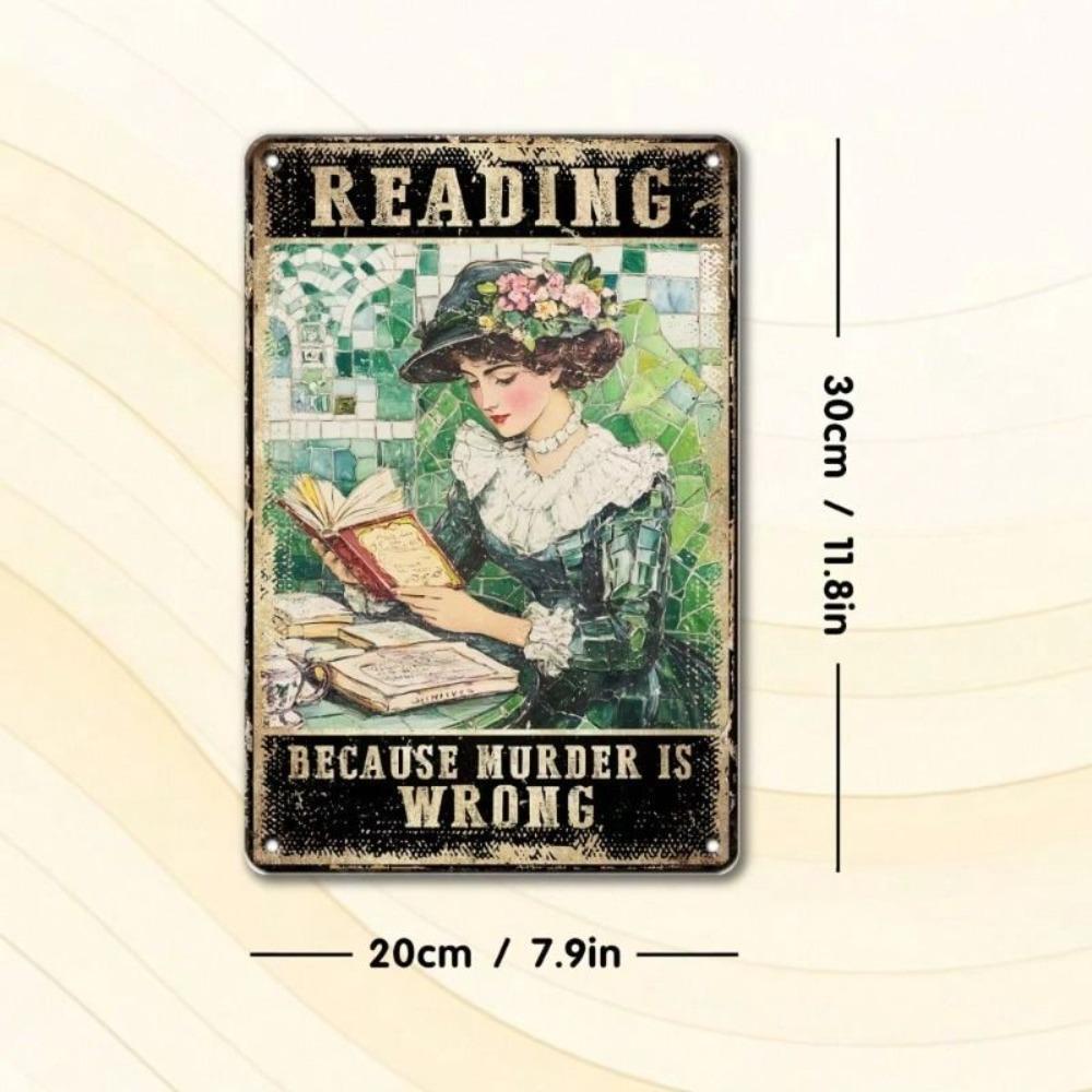 Vintage Girl Reading Book Metal Poster Wall Decor for Bedroom