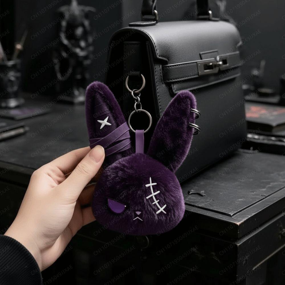 Plush Dark Bunny Plush Doll Gothic Style Rabbit Bag Charm Cute Bunny Keyring Bag Decoration