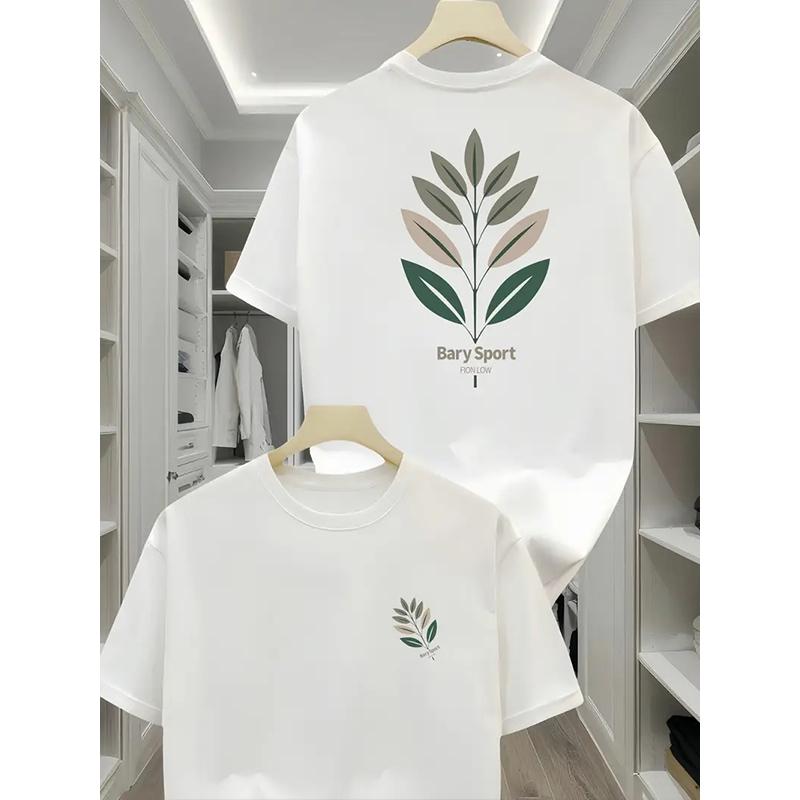 New Summer Men's Fashion T-shirt Personality Leaf Printed Men's T-shirt Top