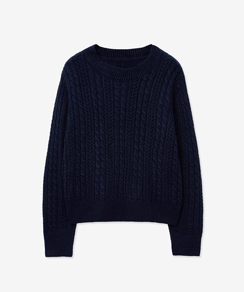 LADY VOLUME Twist Cable Punching Round Knit_Navy
