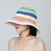 Rainbow Striped Straw Bucket Hat Women's Summer Breathable Sunscreen Face Small Sunshade Sun Hat Beach Fashion Straw Hat