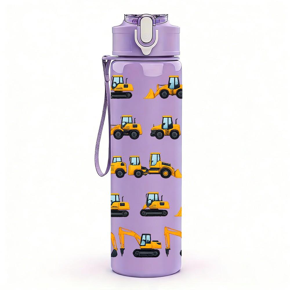 1PC Vintage Truck Transport Doodle Print 750ml Color Plastic Sports Water Bottle Leakproof Flip Straw Lid Suitable for Sports Office Home Use