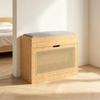 Bamboo Shoe Bench Entrance Area, Storage Bench with Seat Cushion, Rattan Door and Height-Adjustable Shelf