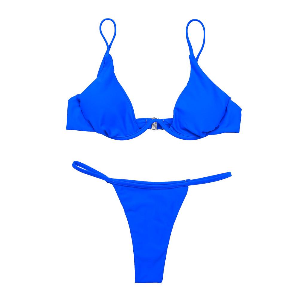 New Sexy European & American Solid Color Underwire Bikini Women's Swimsuit