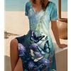 Summer Fashion Women's V Neck Short Sleeve Beautiful Butterfly Printed  Dress Sex Short Skirt Dresses