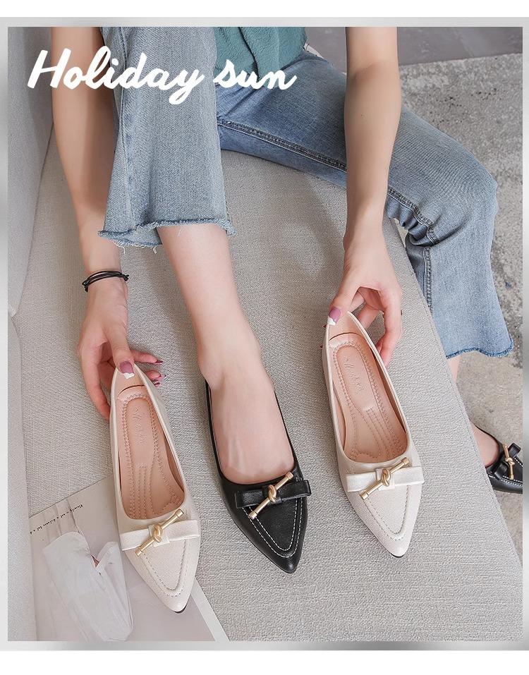 Pointed single shoes women's soft-soled summer women's shoes 2025 new bow, shallow mouth, ladyshoes, flat-soled four-season temperament women's shoes