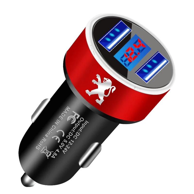 Car Charger 2 USB Ports Fast Charging Digital Display Car Chargers For Peugeot 206 208 306 307 308 508 106 107 108 3008 5008 207