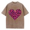 Pink Leopard Heart Prints Washed TShirt Women Cotton T Shirts ONeck Comfortable Distressed Tops Summer Casual Woman Clothes