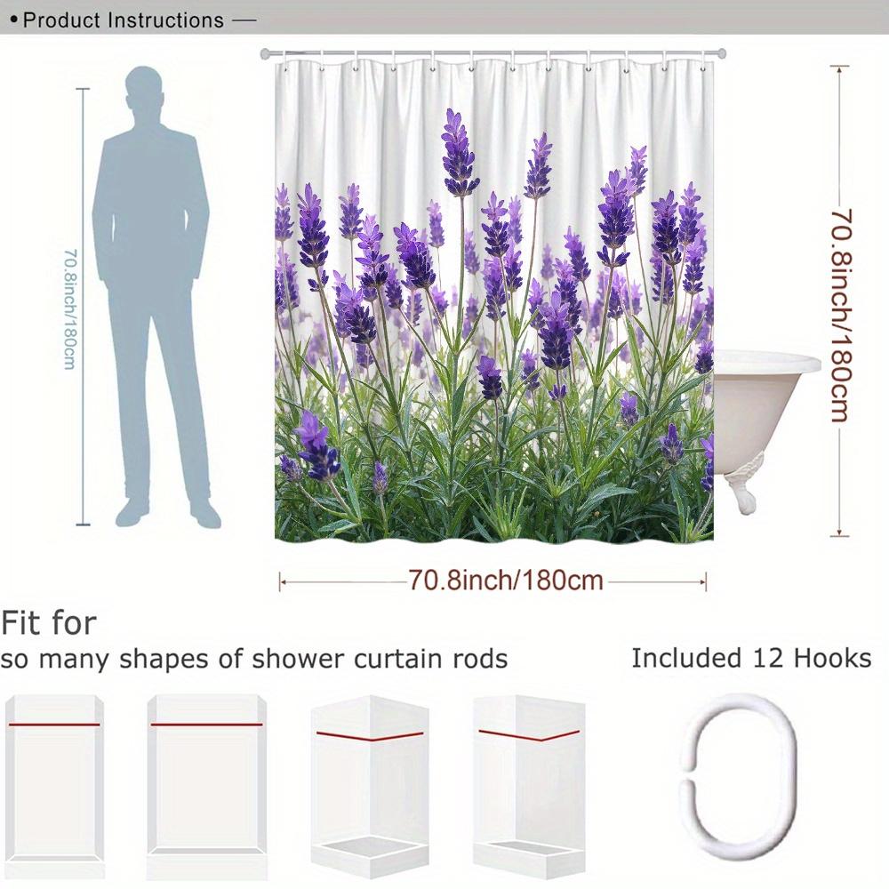 Lavender Field Shower Curtain Purple Flowers And Green Leaves Print Polyester Bath Curtain With 12 Hooks For Calming Decor
