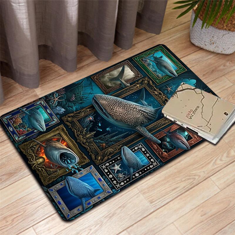 Whale Shark Collage Pattern Rug Floor Mat for Living Room or Bedroom Soft and Comfortable Carpet a Gift for Birthday and Holiday.