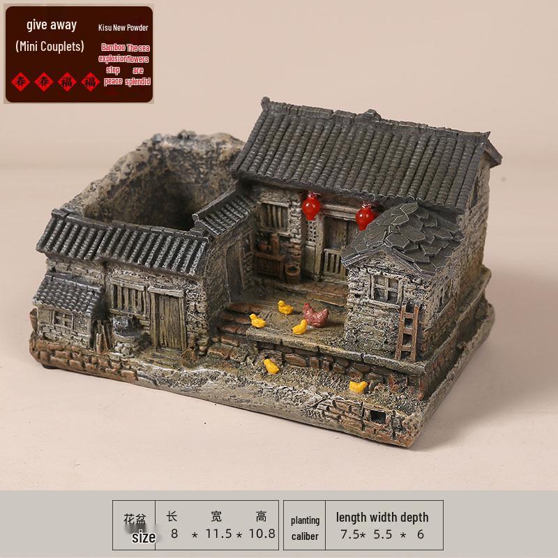 Retro Farmhouse Courtyard Miniature: Nostalgic Desktop Bonsai Decor for Living Room