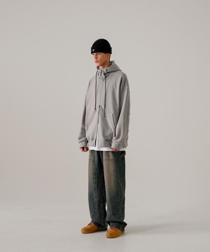 Ezkaton Heavy Loop Neck-Up Zip-Up Hoodie Grey Shot6743