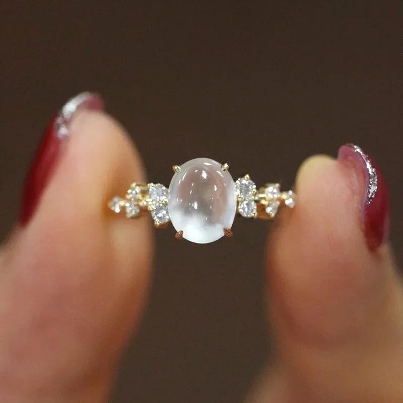European and American new high-end imitation moonstone light luxury French palace ring exquisite geometric Zircon for women 6