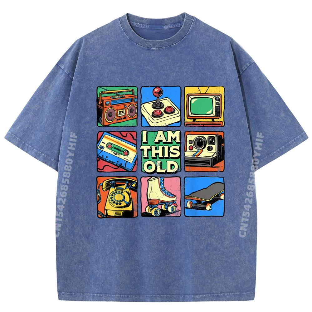I Am This Old Retro Vintage Nostalgia 80s 90s Cassette Tape Clothing Graphic T Shirt Men Loose Washed Tops S