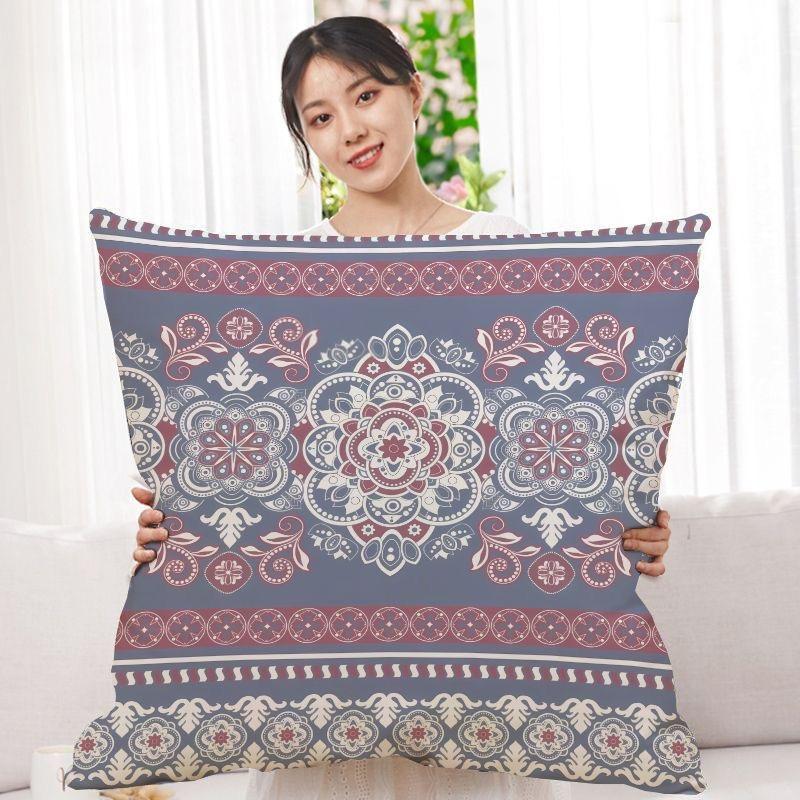 Double-Sided Bohemian Print Ethnic Style Pillow Cover Sofa Living Room Cushion Cover Geometric Pillow Square Pillowcase