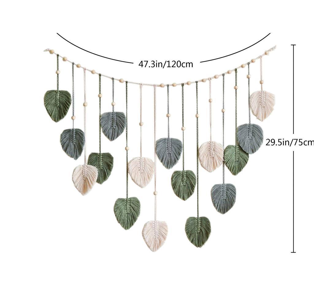 Boho Rope Tapestry Handwoven Nice Wooden Beads Leaves Po Hanging Tassel Wall Decor for Home Durable Durable Useful Useful