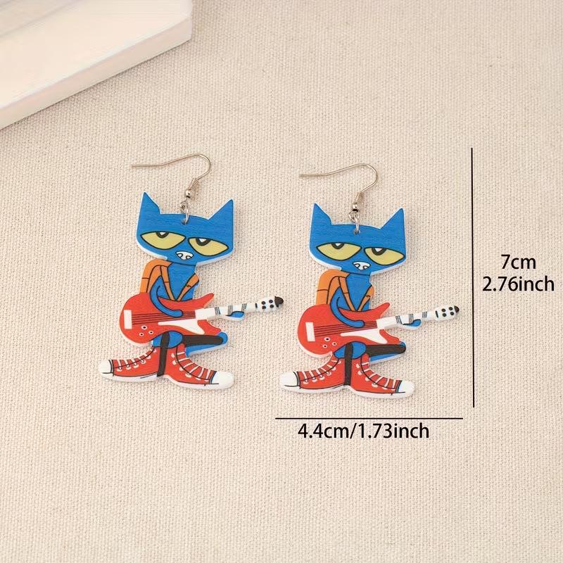 Cross-border hot sale guitar blue cat earrings 2D acrylic cute earrings student teacher gift kitten earrings