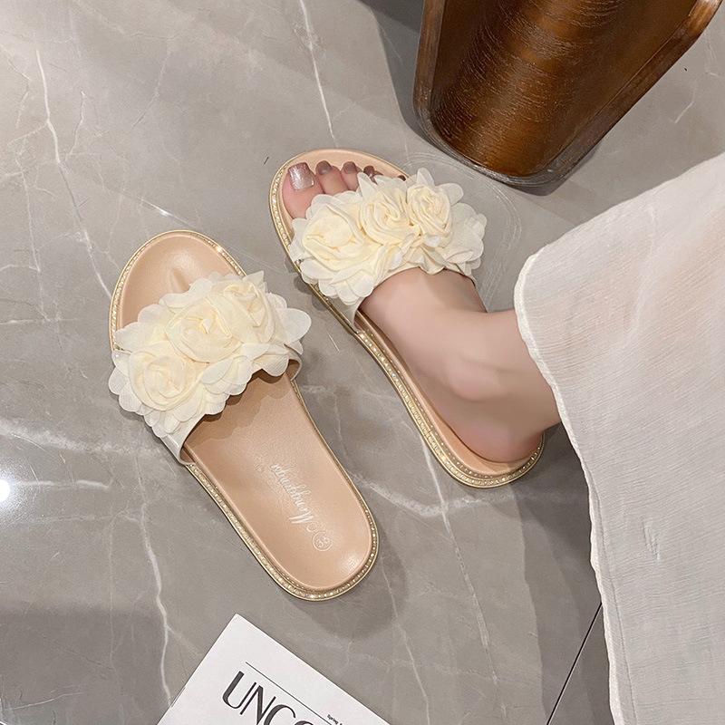 Slippers Women's Summer Outer Wear New Flowers with Skirts High-end Thick Bottom One-word Drag Large Size