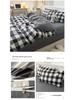 Muji Style Plaid Peach Fuzz Cotton Bedding Set: Skin-friendly Bed Sheet, Fitted Sheet, Duvet Cover - 3 or 4 Piece Options for Dorm.