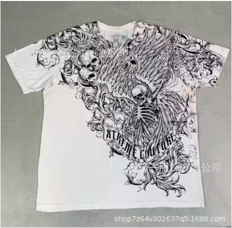 Summer Men's Fashion Skull Letter Printing Trend Slim Fit Casual 3D Digital Printing Short Sleeve Top