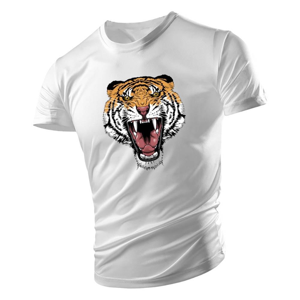 Four Seasons Vuxen T-shirt med rund hals för män Casual Top Creative Horror Tiger 2d-tryck Lös mode snabbtorkande kortärmad