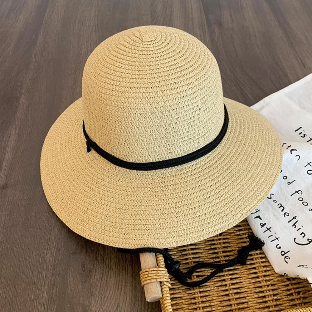 Foldable Straw Bucket Hat Wide Brim Visor Cap Vintage Women's Straw Hat  Men Women