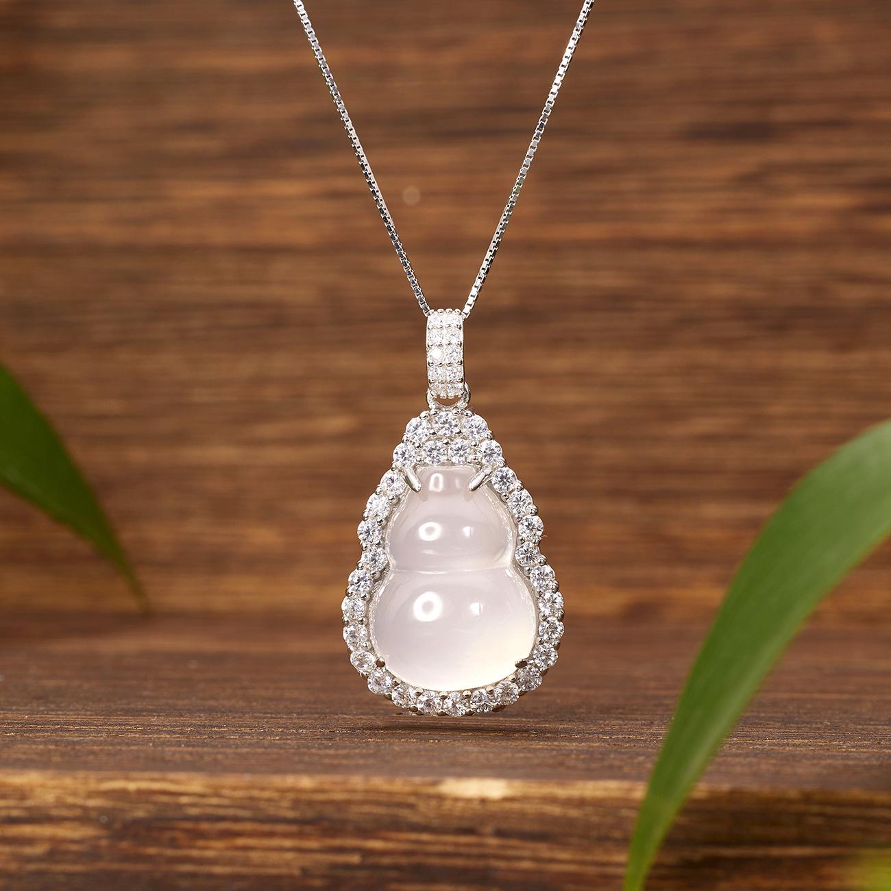 S925 Silver High Ice Chalcedony Gourd Necklace White Ice Transparent Chalcedony Pendant Guochao Jewelry Women s Fashion Atmospheric 2026 45CM