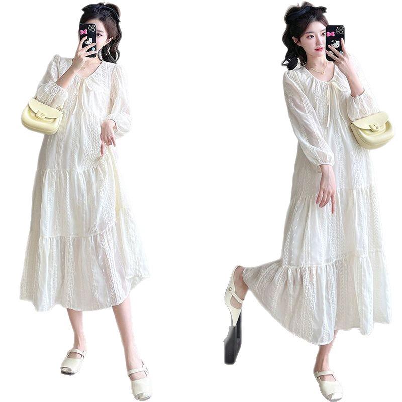 Korean-Style Plus Size Apricot Maternity Dress – Spring/Summer 2025 Collection