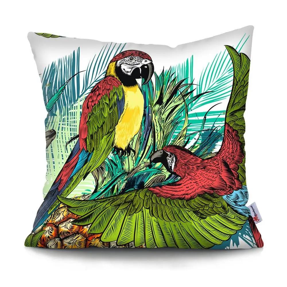 Tropical Parrot Bird Cushion Cover Peach Skin Botanical Leaf Pillowcase For Sofa Living Room Home Decor Couch Pillow Case 40X40