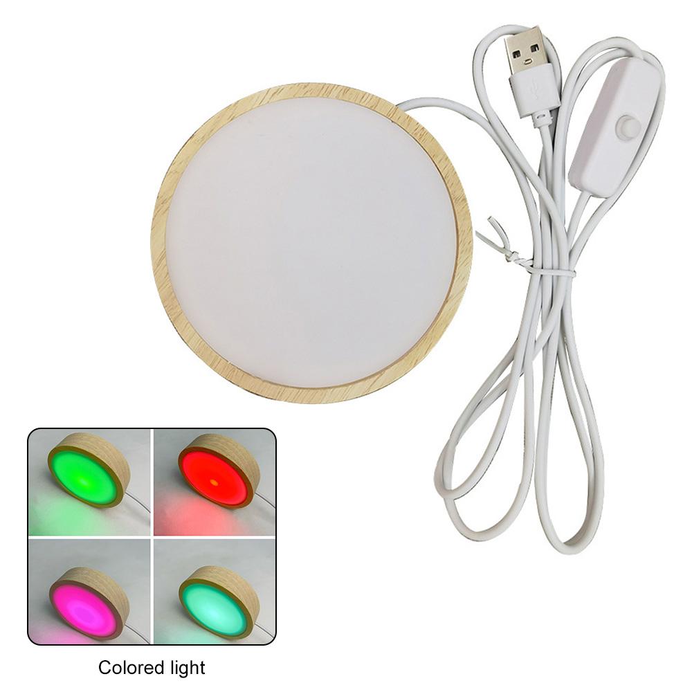 3 Color Solid Wood LED Light Rotating Display Stand Lamp Holder USB Luminous Base Night Light Art Ornament Decoration