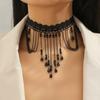 Dark Gothic Halloween Tassel Choker: High-End Black Lace Clavicle Necklace for Women