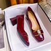 Thick Heel High Heels Women's New Models Are Not Tired Feet Red Wedding Shoes 2025 Spring and Autumn Women's Shoes French Light Mouth Square Head Si