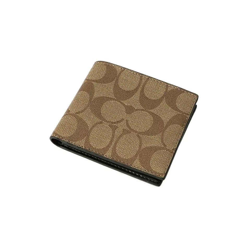 COACH Billfold Wallet Leather PVC Canvas Wallet Men's Khaki (Unisex) Wallets 66551 QBTN2