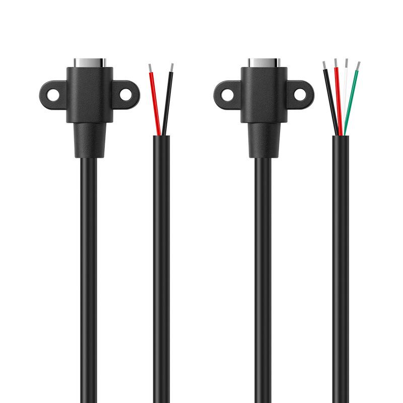 Type-C Four-Core Female Socket Data Cable with Horizontal Charging Port and Fixed Screw Holes