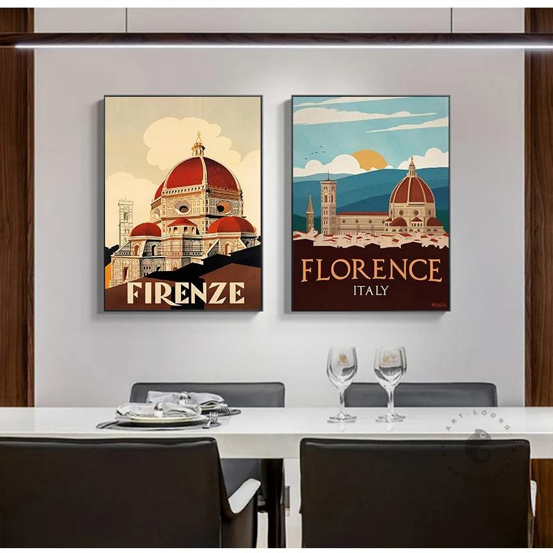 Italy Tuscany Florence City Travel Canvas Paintings Vintage Picture Kraft Posters Coated Wall Stickers Home Decoration Gift