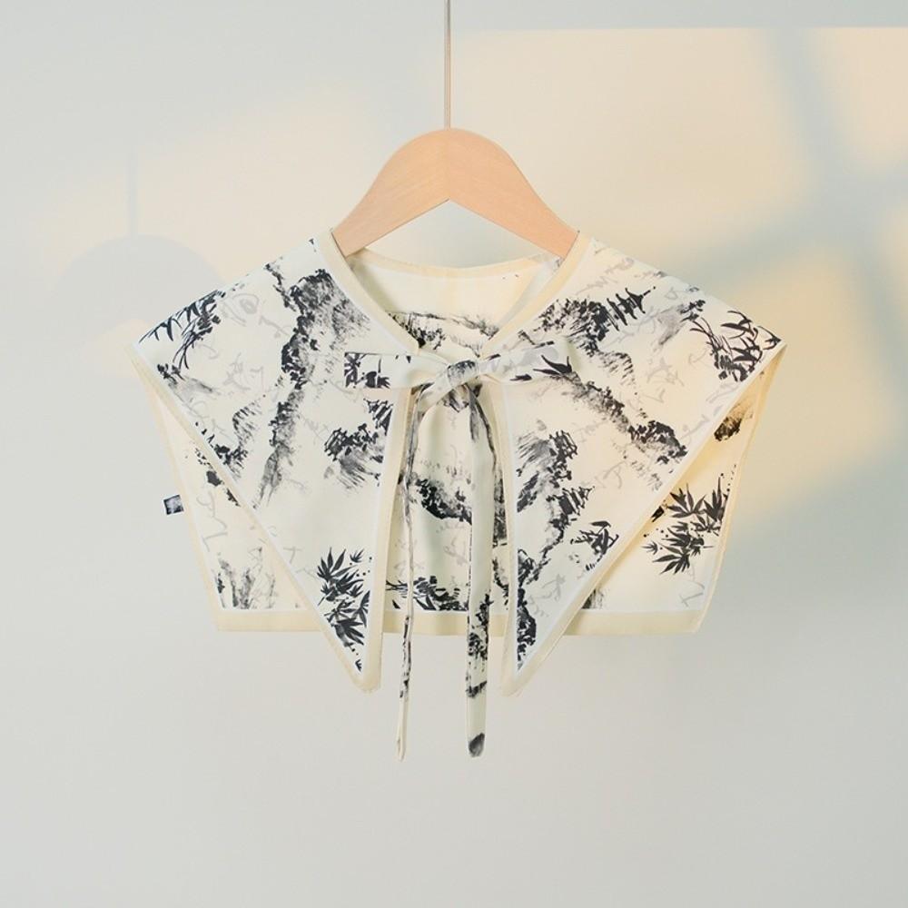 Floral Pattern Fake Collar Shawl Print Vintage Poncho Cape Detachable Fake Collar Capelet  Female