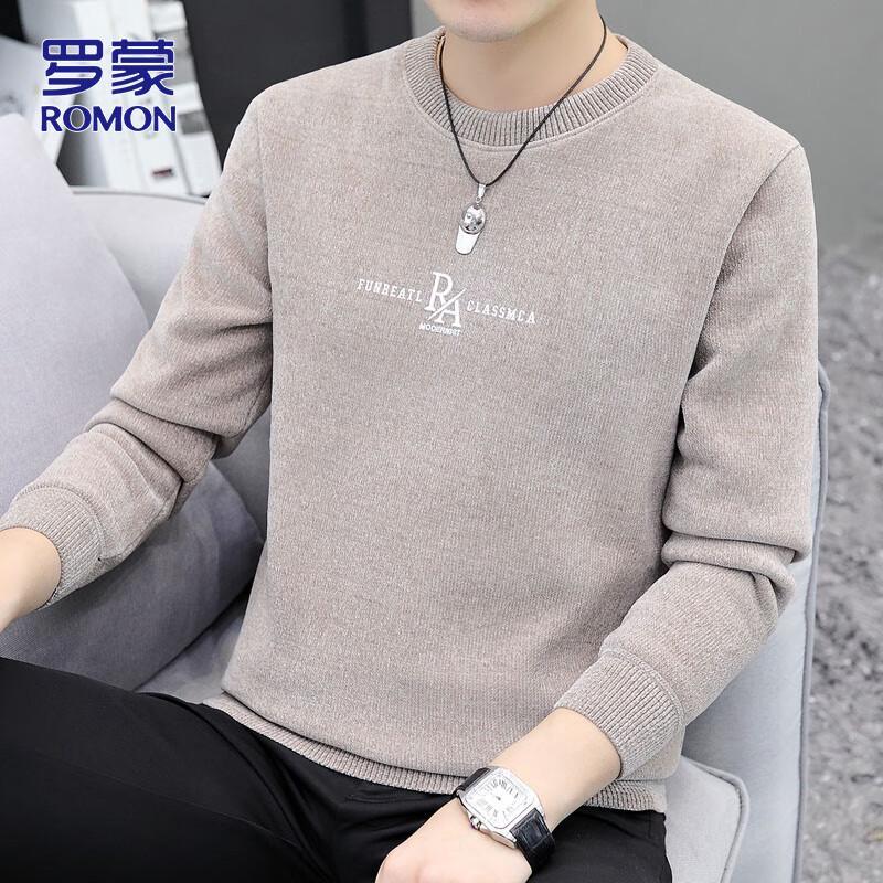 Romon Men's Fleece-Lined Round Neck Sweater