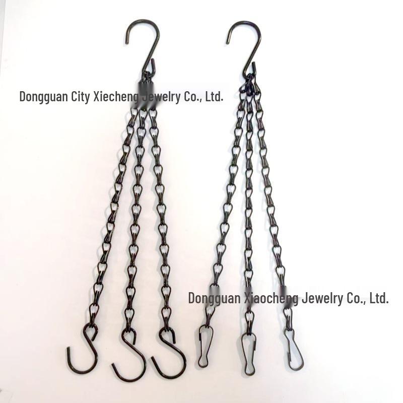 Black Double Hook Bird Cage & Flower Pot Hanging Chain, 1.2MM, with Eight-Character Design.