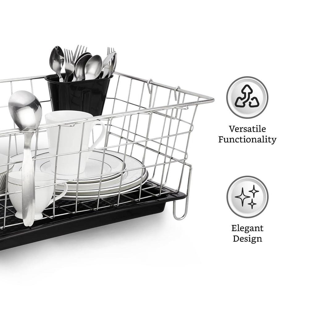 Stainless Steel Dish Drainer with Drain Tray | Detachable Cutlery Stand | Utensil Drying Basket Stand