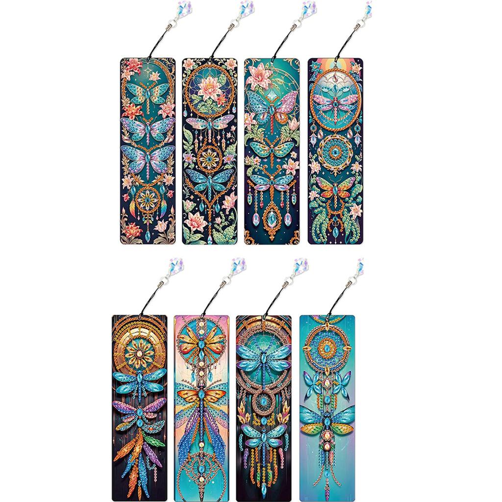 8Pcs Colored Patterns DIY Diamond Bookmark Art Projects Irregular Shaped Diamonds for Readers Home Office Book Decor & Gift Idea