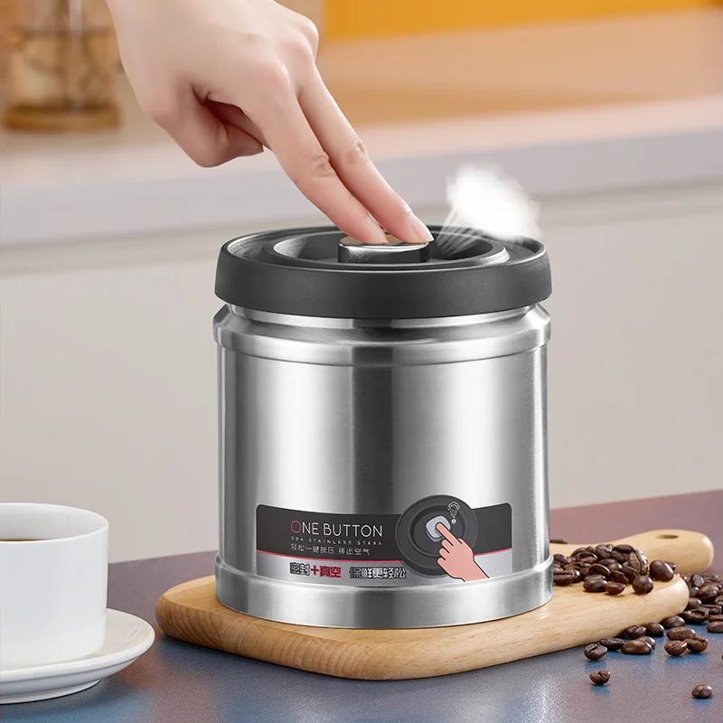 Vacuum Sealed Jug Coffee Beans Stainless Steel Airtight Container Kitchen Food Grains Candy Keep Fresh Storage Jar